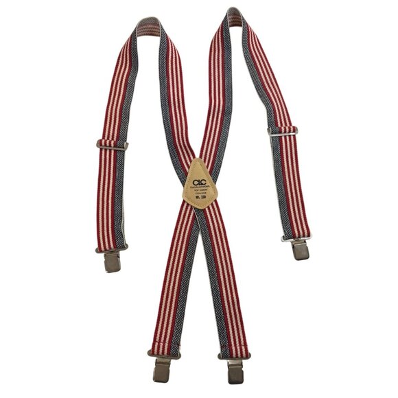 Red White &‎ Blue Striped Suspenders Custom Leather Craft Adjustable Metal Clips - Picture 1 of 11